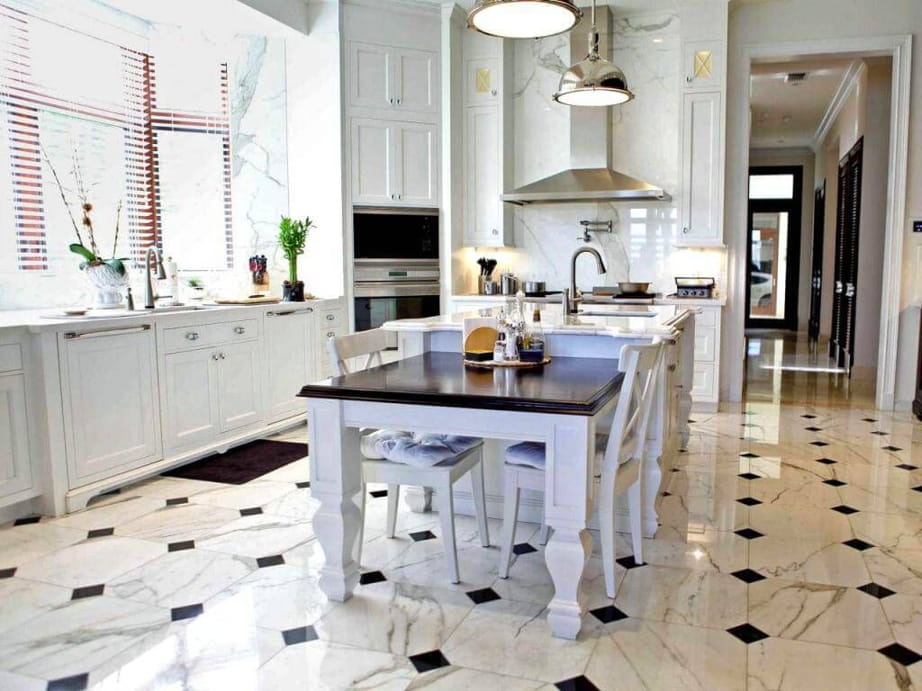 Desain Keramik Lantai Dapur Warna Putih Hitam