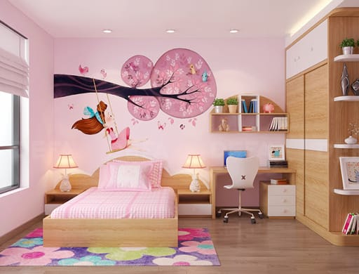 dekorasi kamar anak warna pink