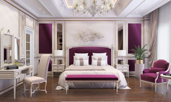 dekorasi kamar tidur luxury warna ungu
