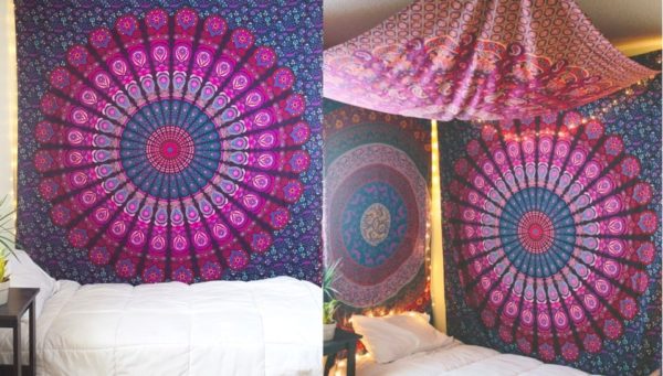dekorasi kamar warna ungu dengan kain
