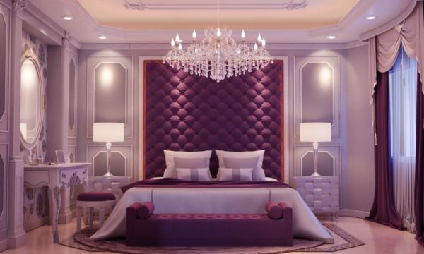 dekorasi tempat tidur warna ungu