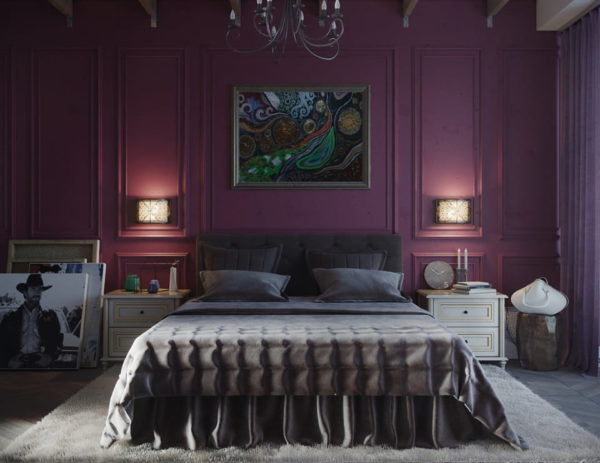 kamar warna ungu tua