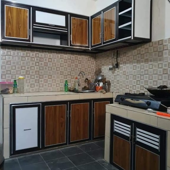kitchen set alumunium coklat