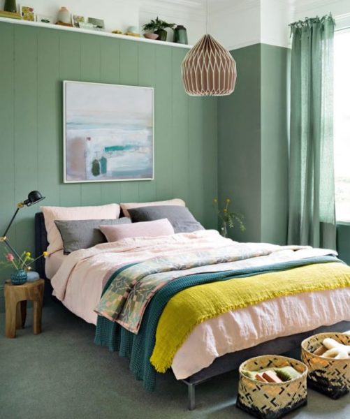 dekorasi kamar tidur sederhana warna hijau