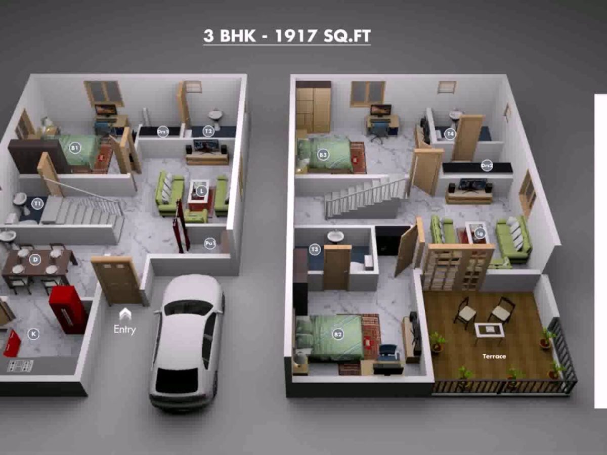 5 Inspirasi Denah Rumah 2 Lantai 3D Dengan 4 Kamar Tidur Yang Mewah