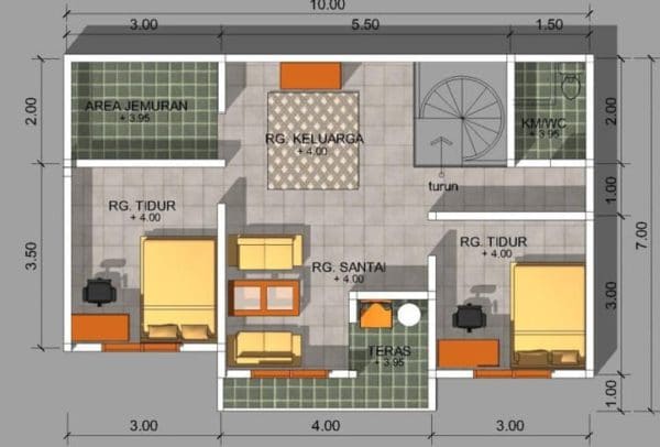 denah rumah minimalis 2 kamar tidur ukuran 6x9