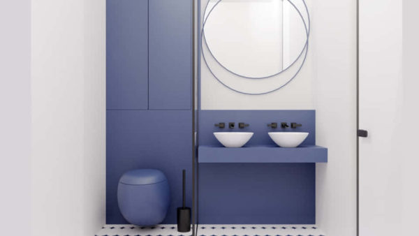 kamar mandi modern biru putih