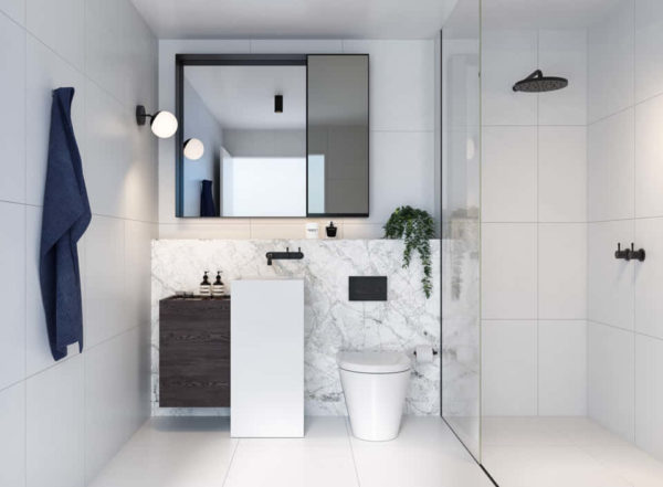 kamar mandi modern dinding marmer
