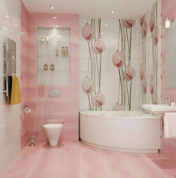 keramik dinding kamar mandi motif bunga pink