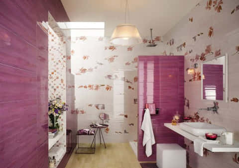 keramik dinding kamar mandi motif bunga warna ungu