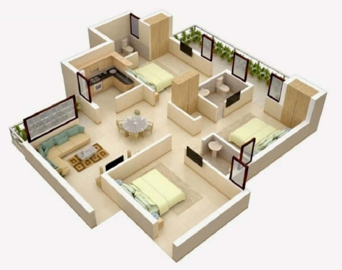 8 Desain Denah Rumah Minimalis 3 Kamar Tidur Type 36 Terbaik - Denah Rumah Minimalis 3 Kamar Tidur Type 36