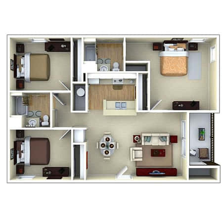 denah rumah minimalis 3 kamar ukuran 7x9 3d