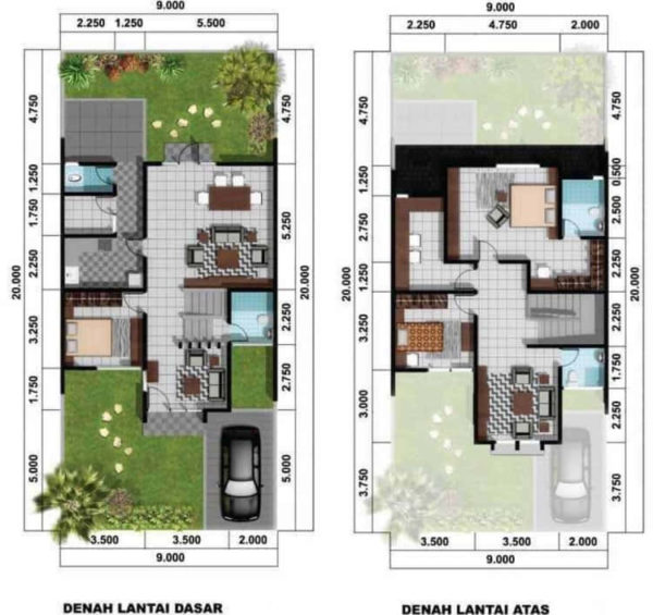desain denah rumah minimalis 3 kamar ukuran 7x9