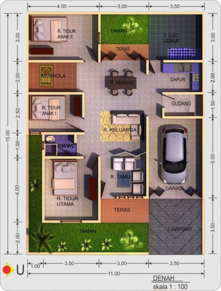 desain rumah ukuran 6x8 3 kamar tidur