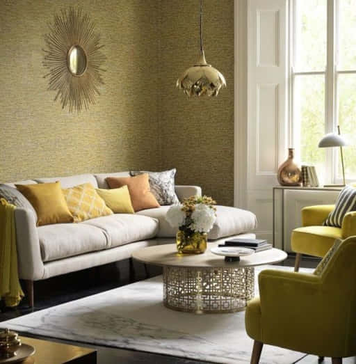 dekorasi ruang keluarga warna kuning