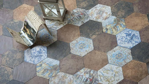 keramik lantai ruang tamu hexagonal