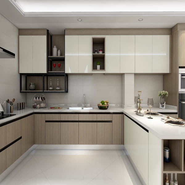 warna kitchen set mewah putih coklat