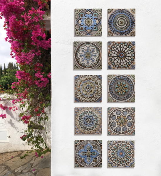 keramik dinding teras motif bunga modern