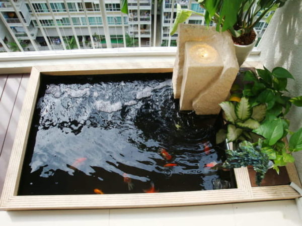 kolam ikan mini di teras rumah minimalis