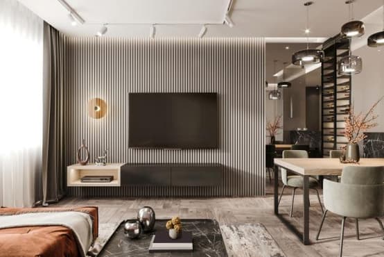 Jasa Pembuatan Furniture Custom Backdrop TV minimalis